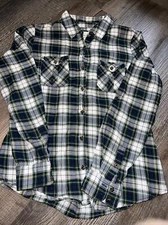 Forever 21 Classic Blue Green Plaid 2 Pocket Button Down Women's Size S Comfy