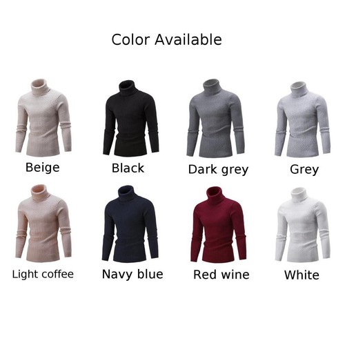 Autumn Mens Winter Warm Knit Sweater Turtleneck Long Sleeve Slim Fit Pullover - Picture 4 of 13