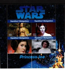 FOGLIO FRANCOBOLLO STAR WARS PRINCIPESSA LEIA CARRIE FISHER MNH
