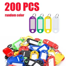 25-200 Plastic Key Tags Metal Ring Luggage Card Name Label Keychain Split Rings