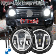 Pair 7" Inch LED Headlights Halo Ring DRL For Mercedes-Benz G-Class 1979-2009