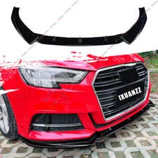 Gloss Blk Front Bumper Spoiler Lip Kit For Audi A3 RS3 S3 8V S-line Sedan 17-20
