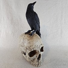 Raven on Skull Solid Resin Heavy Not Plastic Halloween Decor Crow Poe Witch