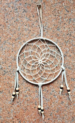 Dreamcatcher 6.25'' Wide x Approx 14'' Long. Light Gray Wrapping/Wax String. Beads