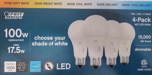 Ampoules électriques Feit 100 W remplacement 5 CCT LED A21 gradables 1600 lumens - Photo 1 sur 2