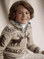  375 Polo Ralph Lauren Reindeer Wool-Blend Full-Zip Brown Sweater Boys Sz 6