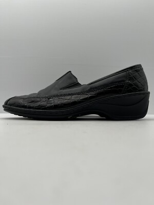Ara Shoe Crocodile Print Slip On Loafer Style Black Size US 10 EUR 41.5