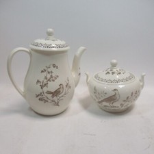 Williamsburg Aviary Wedgewood Coffee Pot Sugar Bowl Lids Four Piece Set