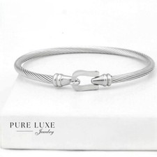 Women's 6.5" Stainless Steel,Silver,Cable.Cuff Bracelet High Polish Box