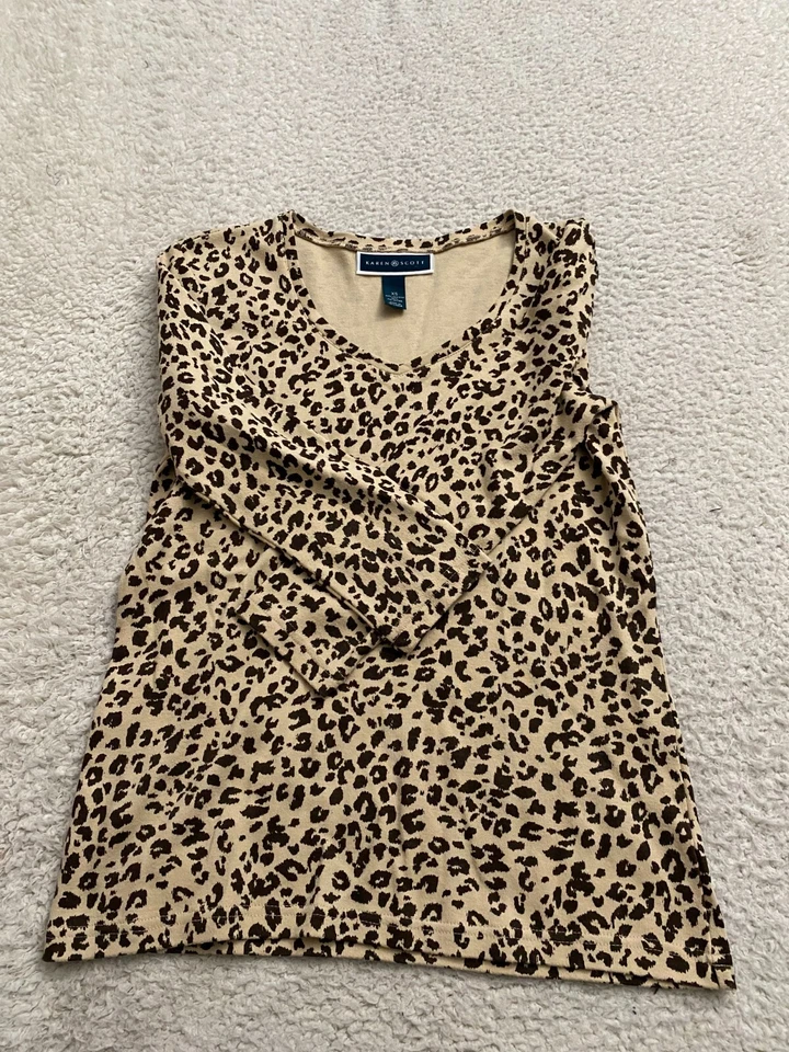 Blusa Pullover Karen Scott Mujer Manga 3/4 Estampado Leopardo Cuello en V Beige Talla XS Foto 2 de 4