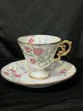 Vintage Norleans Iridescent January/Carnation Flower of the Month Cup & Saucer