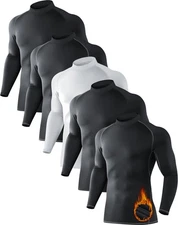 5 Pack Men's Thermal Turtle Mock Neck Shirts, Long Sleeve Compression Shirts ...
