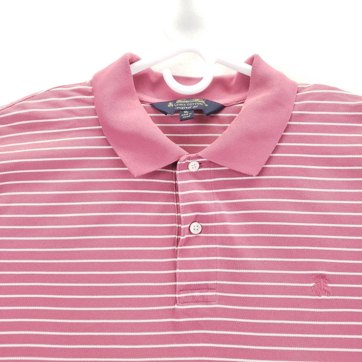 Brooks Brothers Polo Shirt Mens XL Pink Stripe Pima Cotton 