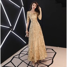 Gin Red Evening Gown Long Elegant V-neck A-line Floor Length Sequined Ball Dress