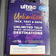 Ultra Mobile Sim Card Unlimited Talk, Text & Data Sim Kit BYOP New