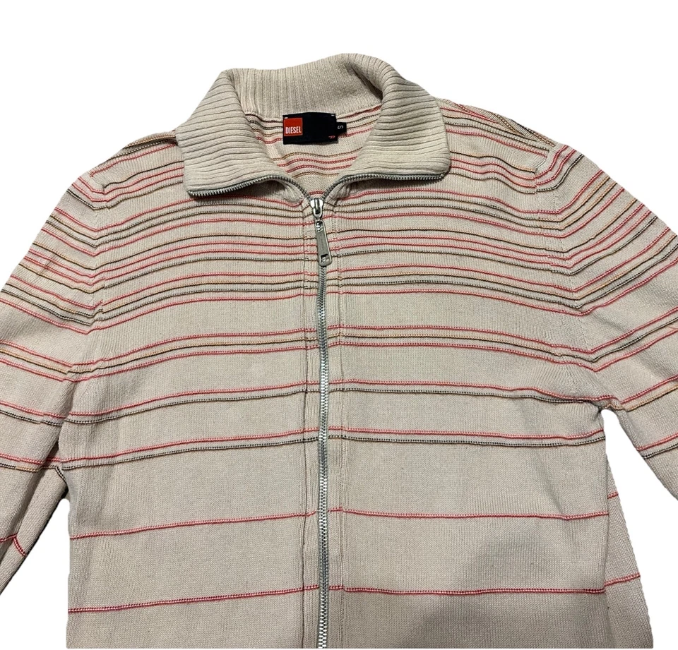 Chaqueta Suéter Diesel Vintage Para Hombre Rayas Cremallera Completa S Algodón Calavera Serpiente Dados Foto 2 de 4