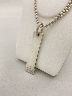 GUCCI Double Ball Chain Plate Necklace, Silver Accessory