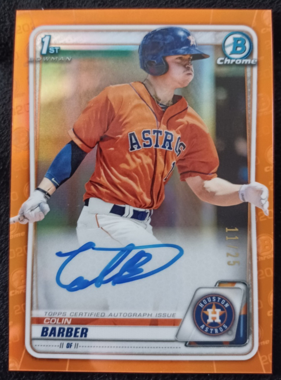 2020 1st Bowman Chrome Prospect Auto ORANGE Refractor Colin Barber #D 11/25!