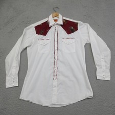 Vtg Y2K Ely Plains Wildlife Yoke Shirt Mens 15.5 White Pearl Snap Western Cowboy