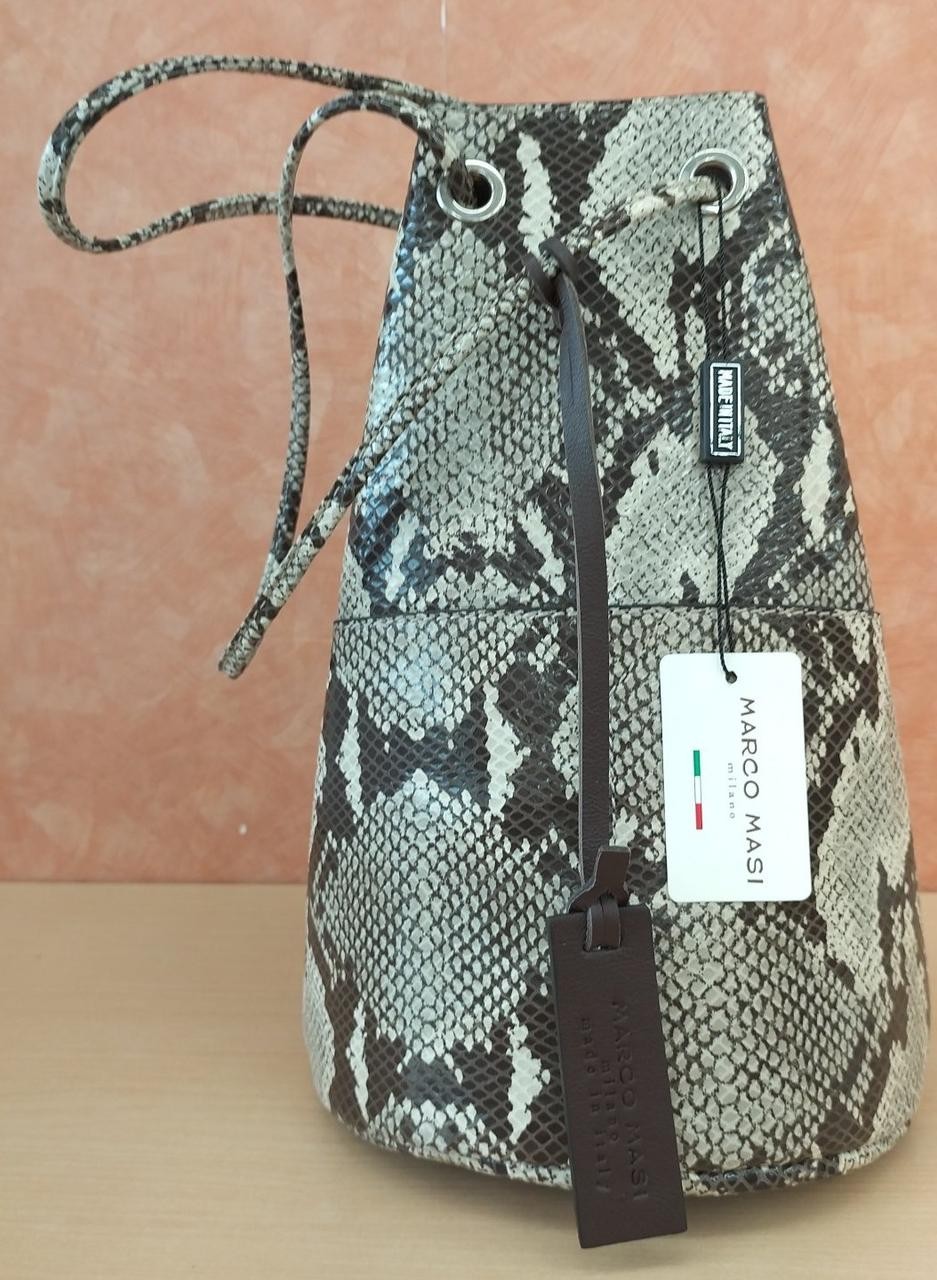 Python Pattern Leather Drawstring Shoulder Bag Ma… - image 1