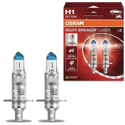 OSRAM Night Breaker Laser H1 55W +150% 3400K Duo Box Halogen 64150NL
