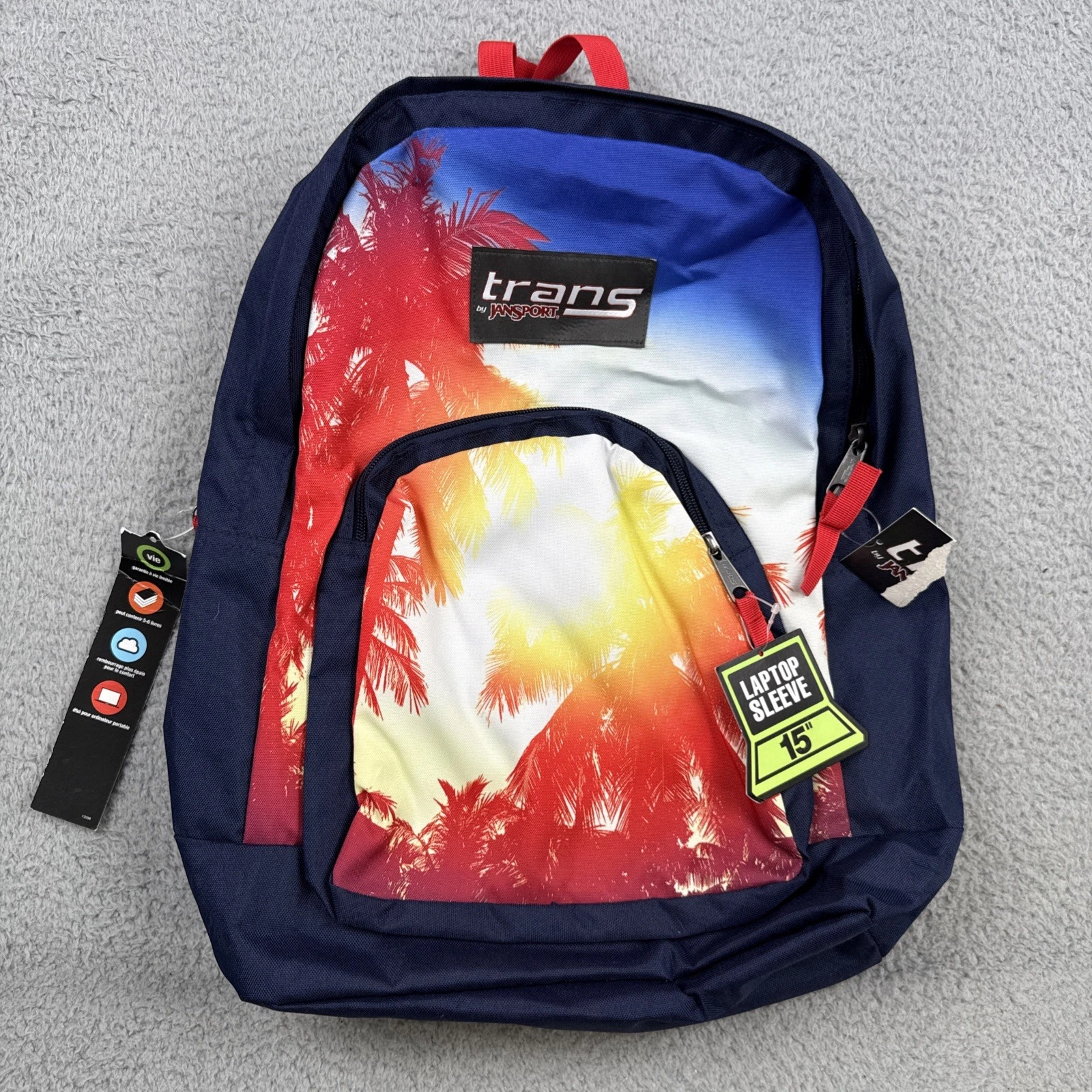New Jansport Trans Overt Sunshine Palms Backpack Sunset Blue Red Laptop Sleeve