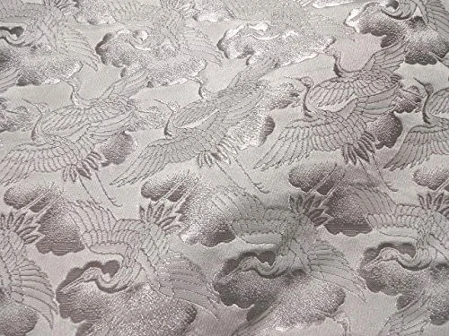 Kyoto Nishijin Gold Brocade Kimono Fabric 28x20in Crane Silver White - Image 2 of 4