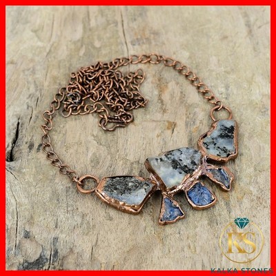Copper Rainbow Moonstone Rough Gemstone Electroformed Chain New Necklace Jewelry
