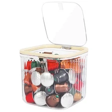 Clear Coffee Pod Holder with Lid, Coffee Pods Storage for Counter, Small Food...