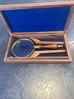 Brass Handheld Magnifying Glass with Wooden Presentation Box