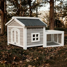  Wooden Small Animal Hutch, Indoor Outdoor Rabbit Cage with Secure Locks &  Roof