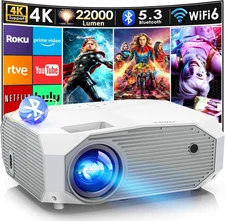 4K Projector with Wifi and Bluetooth, 20000L Native 1080P Outdoor Portable Movie