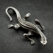 Vintage Salamander Brosche 925 Silber Markasit Handarbeit alt
