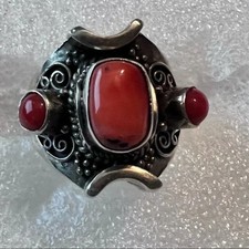 Coral and 925 Sterling Ring Native Style Size 8