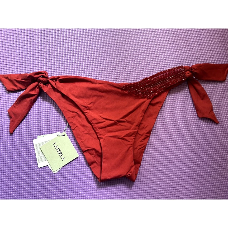 $250 La Perla бикини низ со стразами галстук стороне женщин размер 8 лайкра бисером плавать - Изображение 3 из 4