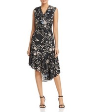 New $359 Le Gali Women'S Black Eve Beige Floral-Print Asymmetrical Dress Size Xs