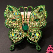 New Green Bling Rhinestone Flower Butterfly Fashion Women Charm Brooch Pin