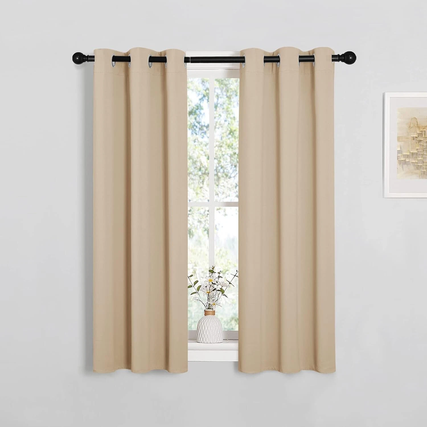 2PCS Biscotti Beige 45"L x 29"W Solid Grommet Darkening Curtains For Bedroom