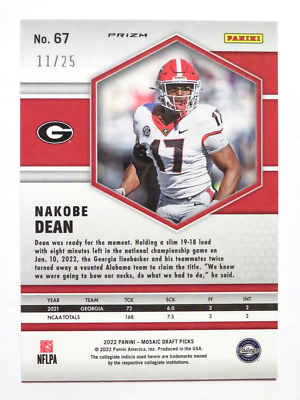 2022 Panini Mosaic Draft Picks Nakobe Dean Pink Prizm Rookie Card