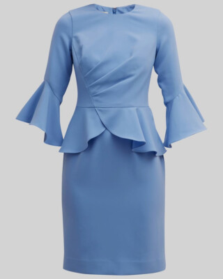 $590 Rickie Freeman for Teri Jon Women's Blue Pleated Peplum Midi Dress  Size 4 | eBay