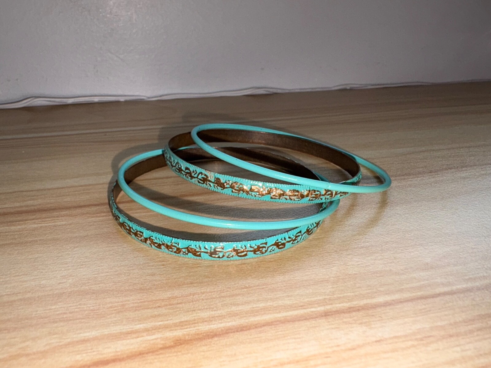 Four Unique Teal Bangle Bracelets - image 1