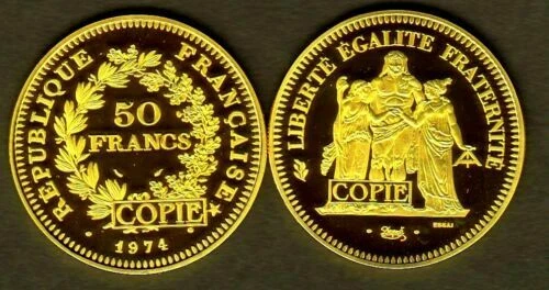 Pièces de monnaie françaises de 50 francs, sur hercule