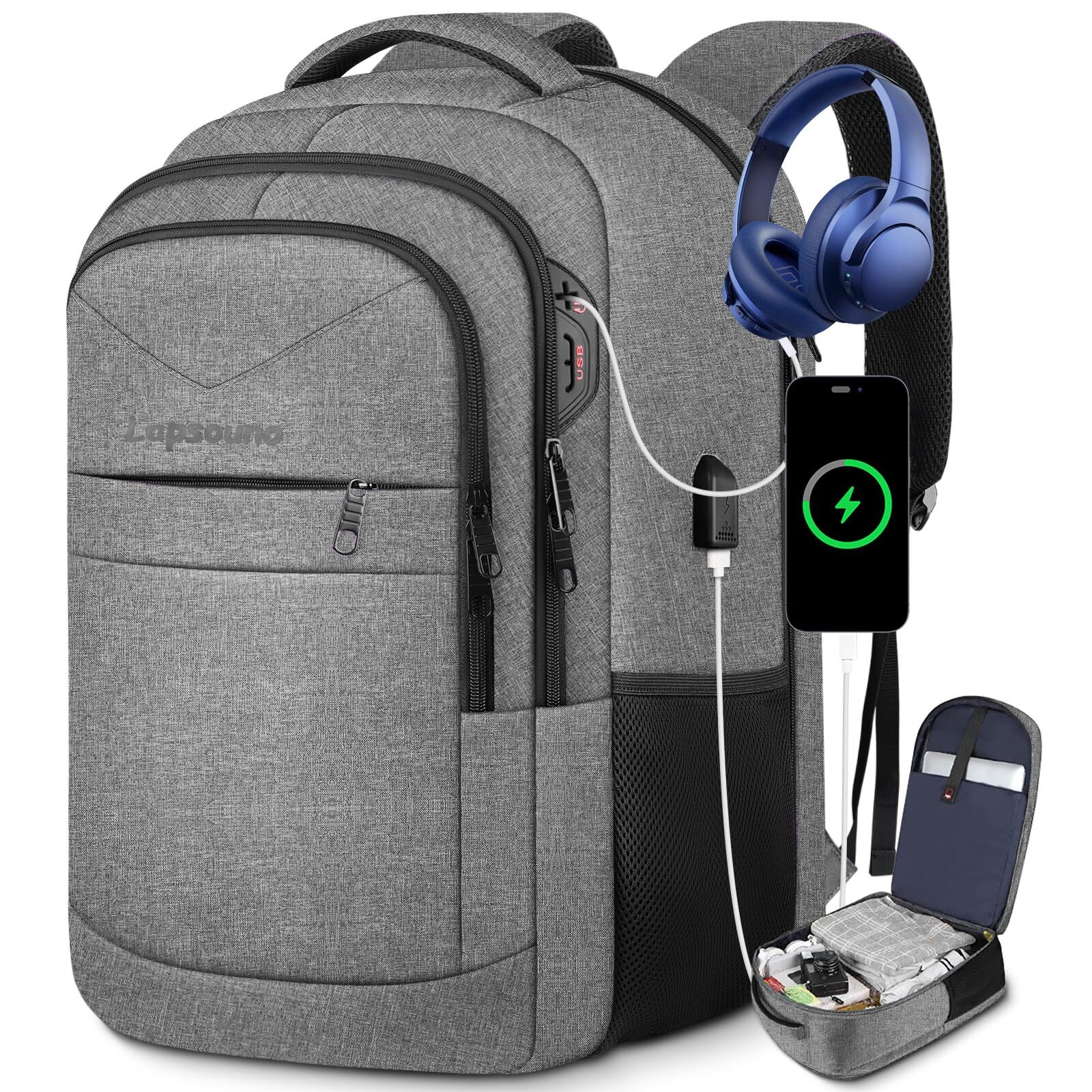 Extra Large 17 Inch Grey Travel Backpack Carry On-image