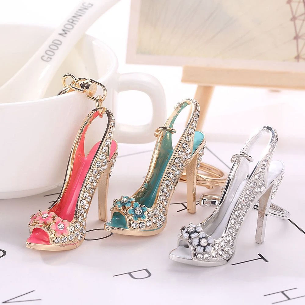 High Heel Shoe Keychain Rhinestone Crystal Purse Car Key Chain Bag