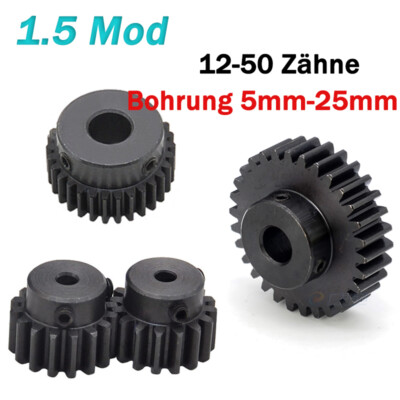 12-50 Zähne Zahnrad Stirnrad 1.5 Modul Bohrung 5mm-25mm Mit Schraube Gehärtet