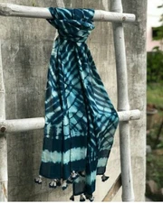 Teal Blue Tie-Dye Women's 3 Ways Scarf