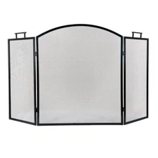 Pleasant Hearth Fireplace Screen 3-Panel Black Steel Protective Spark Guard