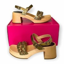 Swedish Hasbeens Tanja Gold Leather Clog Sandals Size 37 EU, NWT