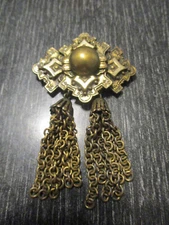 Vintage Estate Victorian Revival Tassel Drop Gold Tone Ornate 3-D Brooch Pin!