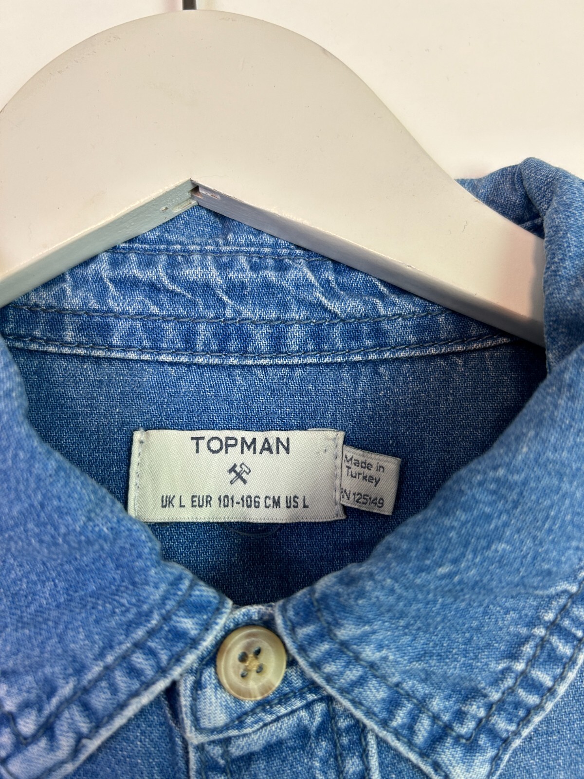 Topman mens top shop denim chambray button up shirt blue size large image 2